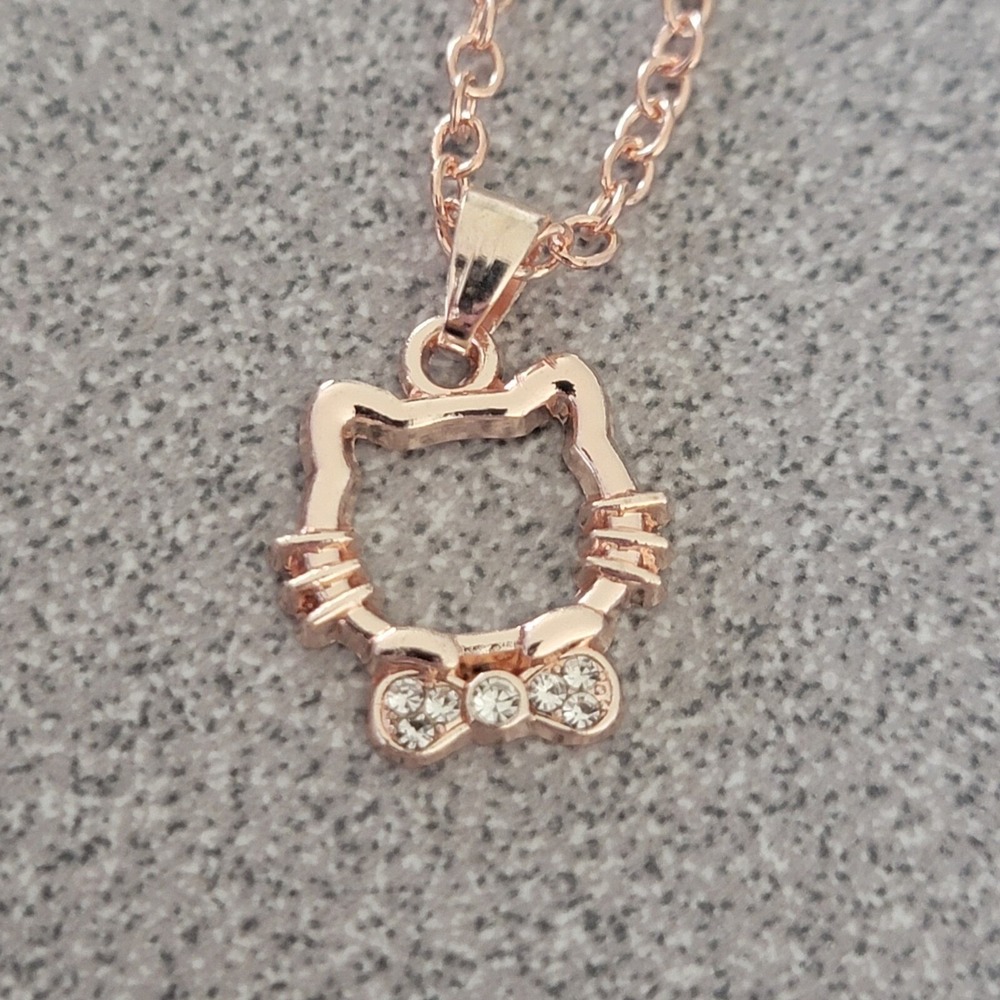 Rose Gold Cat Necklace Crystal Bow Pendant Cute Kawaii Jewelry Gift‎ for Women